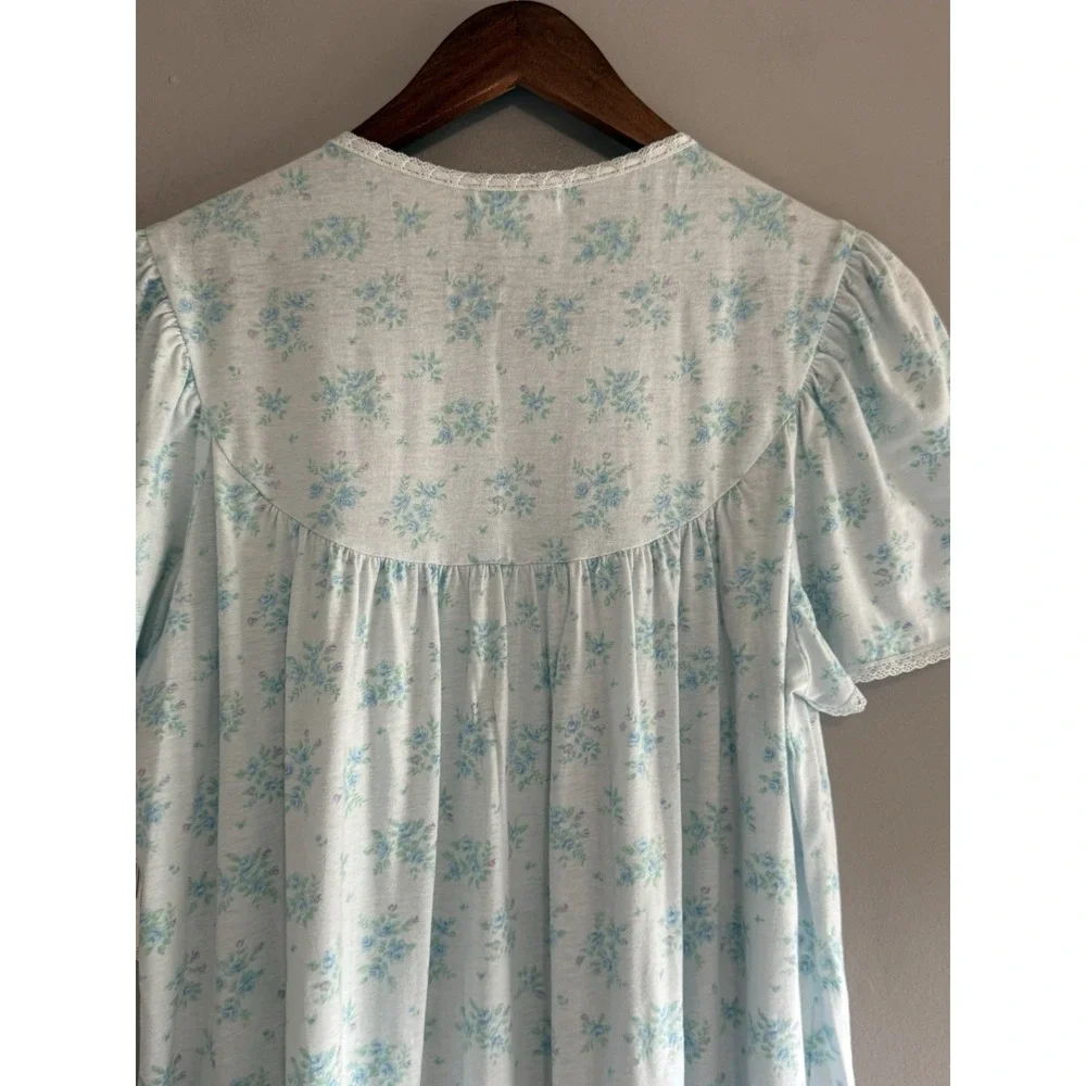 Miss Elaine Nightgown Robe Set 2Pc Floral Lace Cottage Flutter Sleeve Knit Zip M - Picture 6 of 13